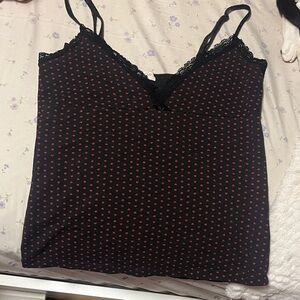 Brandy Melville Black Cami with Red Heart Pattern
